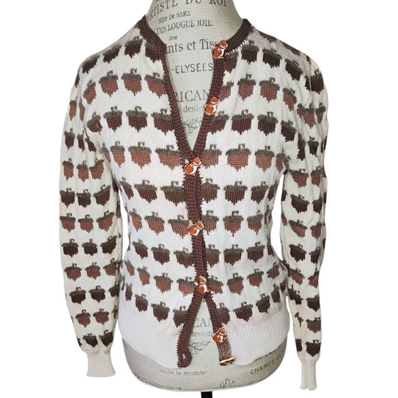 Sweaters - Vintage Dia North of Boston Cardigan Sweater Womens Small Acorn Squirrel Fall